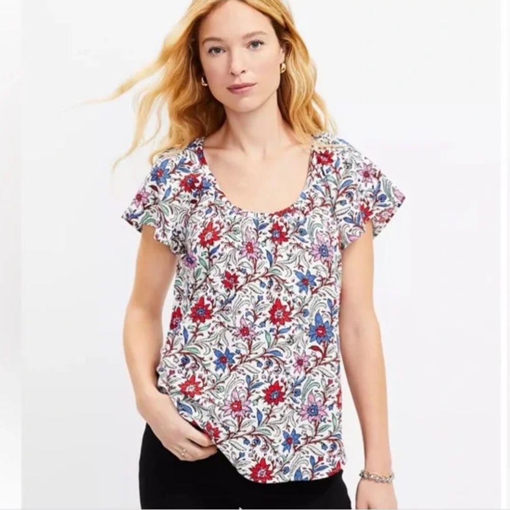 LOFT Multicolor Floral Scoop Neck Blouse